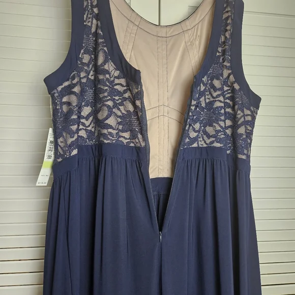 R&M Richards Women's Navy and Taupe Maxi Length Dress Gown Size 18W - Picture 9 of 11